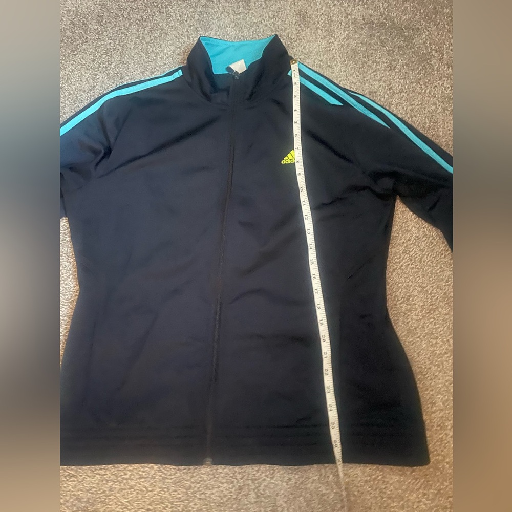 Adidas Women's Full Zip Jacket with Blue Stripes Lime Accent